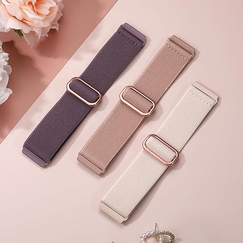 Vista 23 de Maledan Paquete de 3 correas elásticas Solo Loop compatibles con Fitbit Versa 2, para mujeres y hombres, correa de reloj deportiva de nailon suave