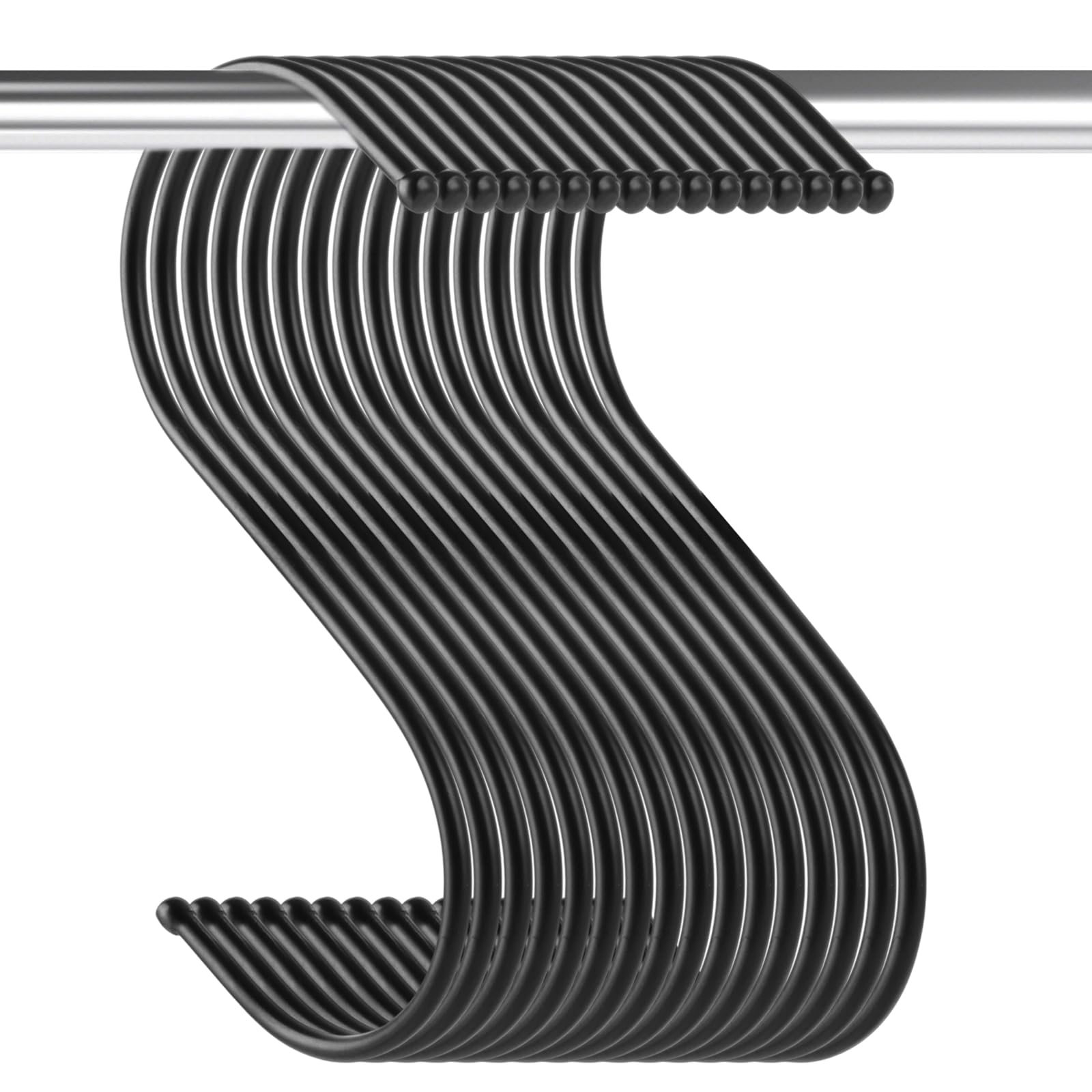 100 Stück S Haken Schwarz, 12 cm S Förmige Haken Schwarz, Metallhaken zum Aufhängen von Kleidern, Töpfen und Schalen, Geeignet für Küche, Bad und Schlafzimmer