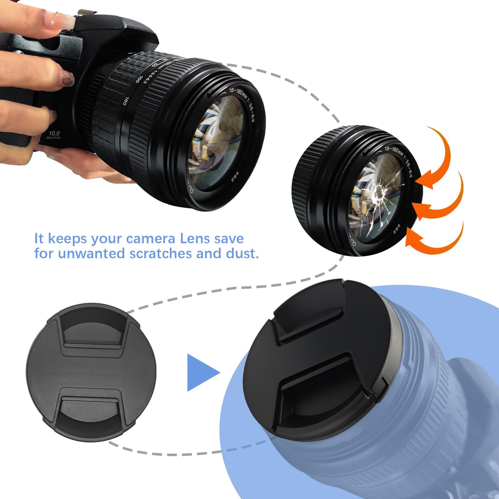 49 mm Accessori per obiettivi della fotocamera (2° generazione), copriobiettivo (regolabile su entrambi i lati), adatto per tutti gli obiettivi filettati da 49 mm con panno di pulizia (New 2nd