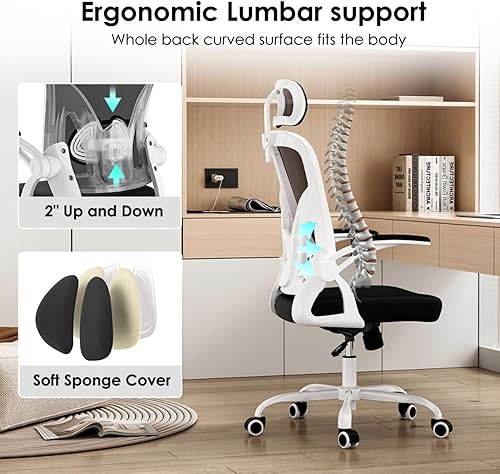 Miniatura 3 de Ergonomic Office Chair with Adjustable Headrest Lumbar Support, High Back Mesh Computer Desk Chair with Flip-Up Armrests, Reclining Rocking