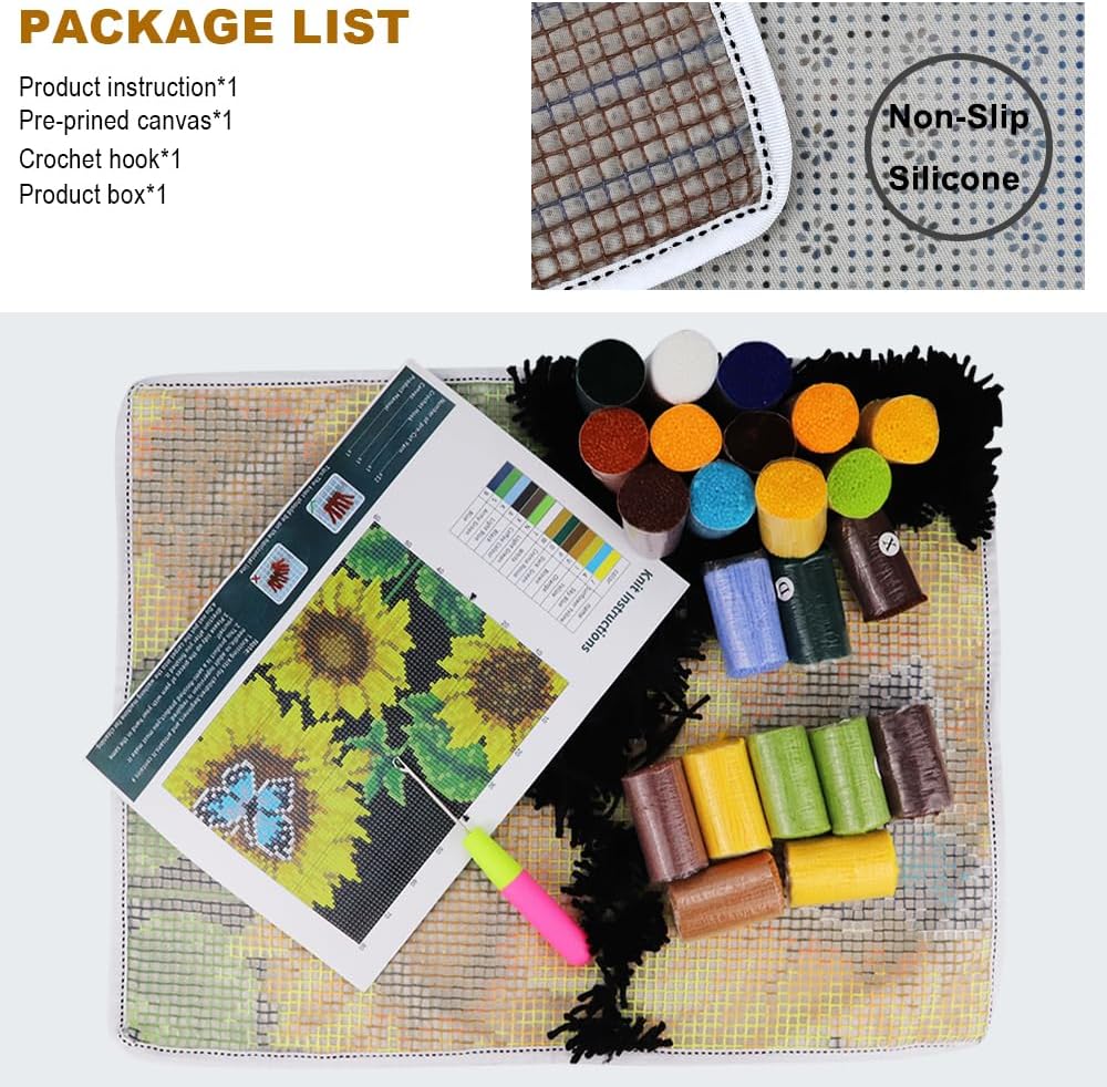 MGahyi Latch Hook Rug Kits for Adults, DIY Crochet Yarn Rugs Hooking Craft Kit with Color Preprinted Pattern Design for Kids Adults and Beginners(Sunflower, 20 x 15in)