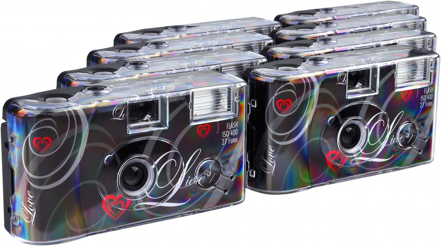 TopShot Love Disposable Camera 27 Photos Flash 8 Pack Black