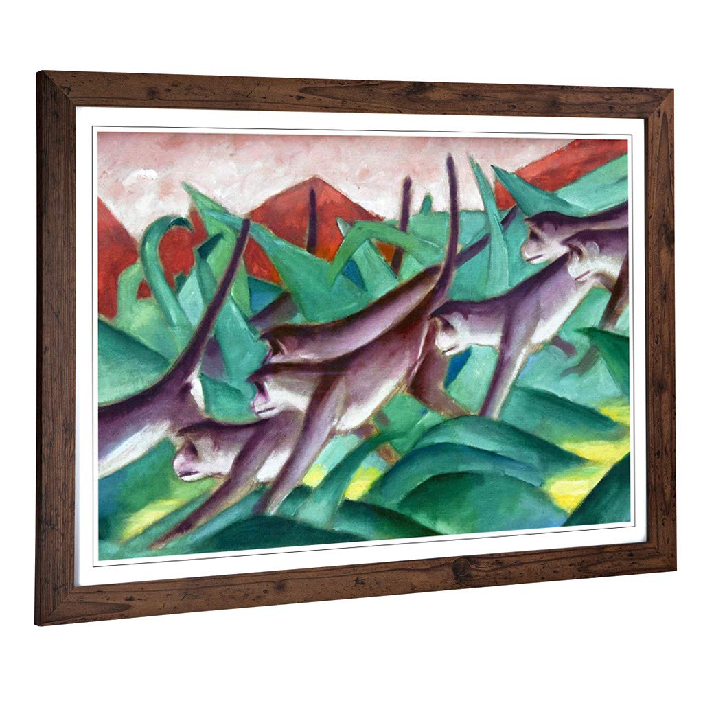 Big Box Art Framed Print of Franz Marc Monkeys Design | Wall Art Picture | Home Decor for Kitchen, Living, Dining Room, Lounge, Bedroom, Hallway, Office, Walnut, A2 / 24.5x18 Inch / 62x45cm