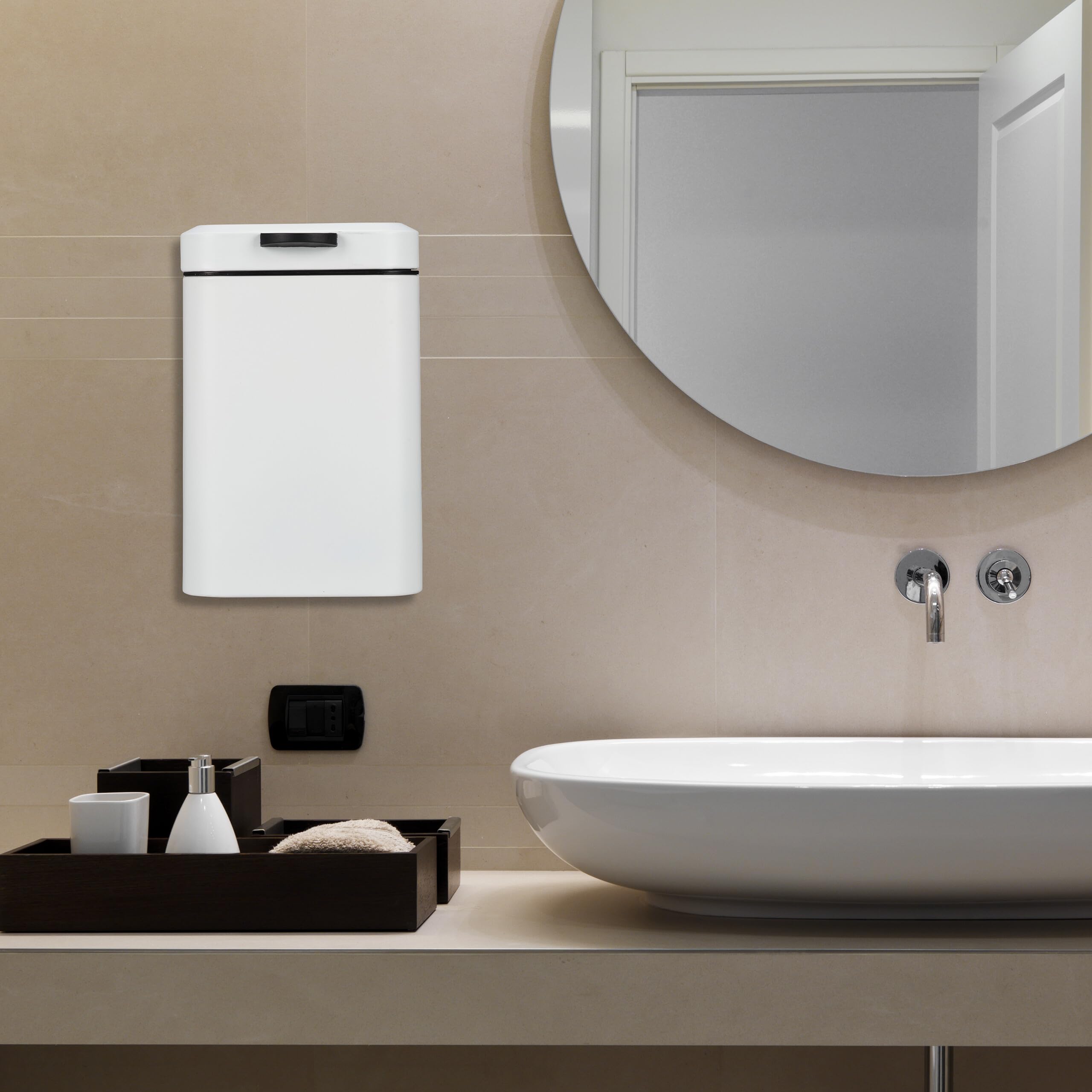Relaxdays Poubelle Salle de Bain, rectangulaire, Montage Mural, 6 litres, Seau intérieur, mécanisme Fermeture, Blanche