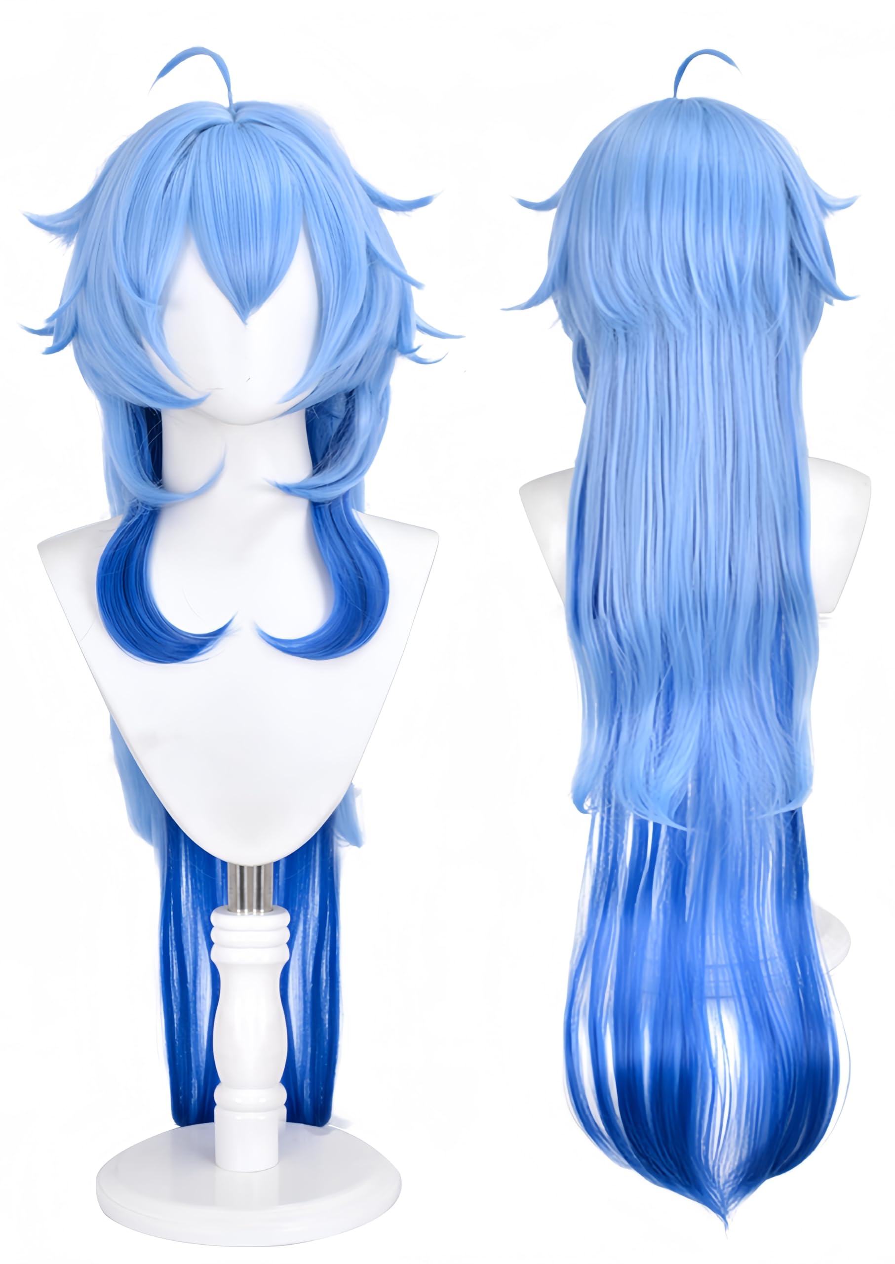 LeMarnia Blue Fluffy Curly Wavy Wig for Cosplay Ganyu Wig Halloween Costume Party Wigs