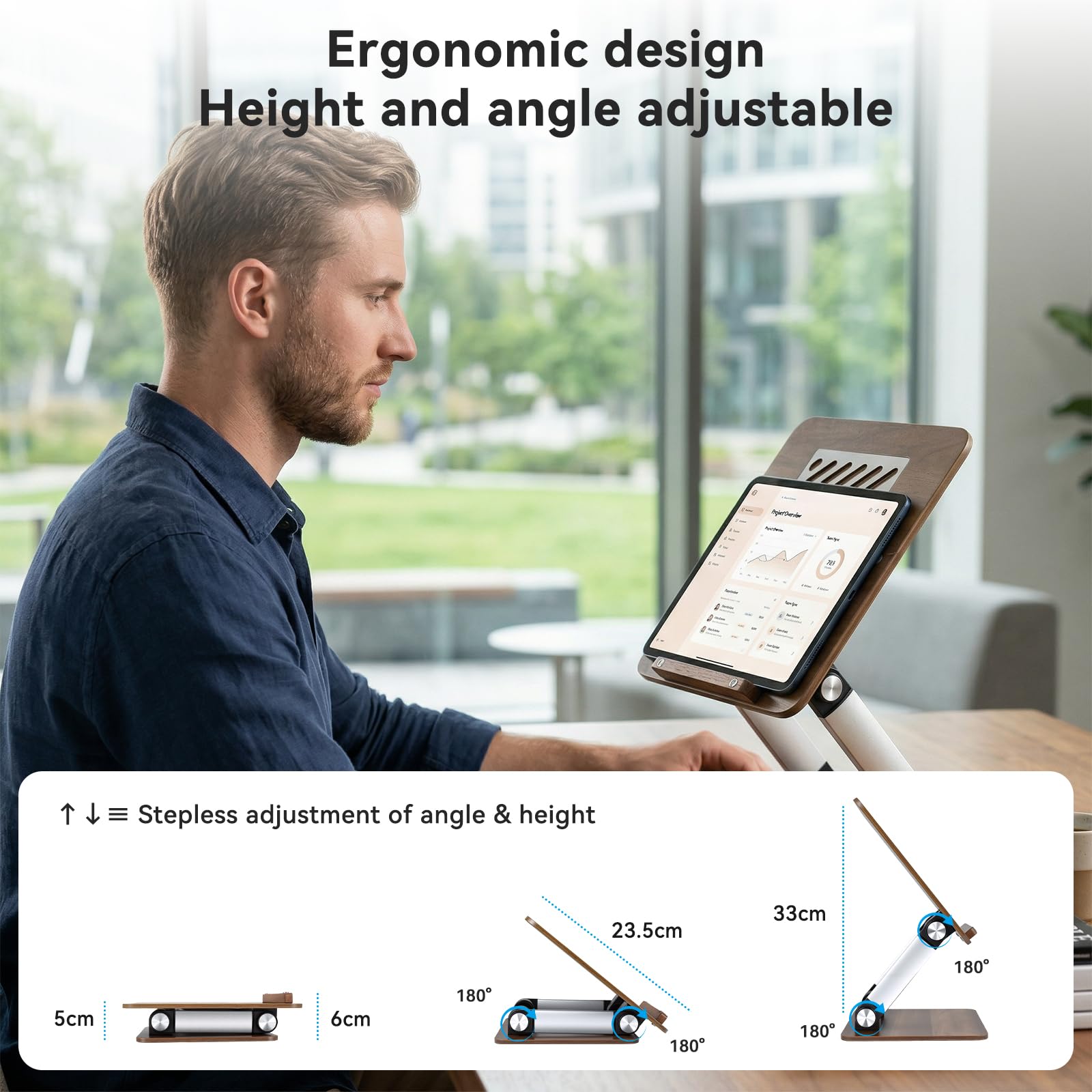 aceyoon Supporto regolabile per computer portatile da scrivania, in legno, pieghevole, con ventola di ventilazione, supporto ergonomico a doppia barra per notebook per MacBook Air/Pro e laptop da 11
