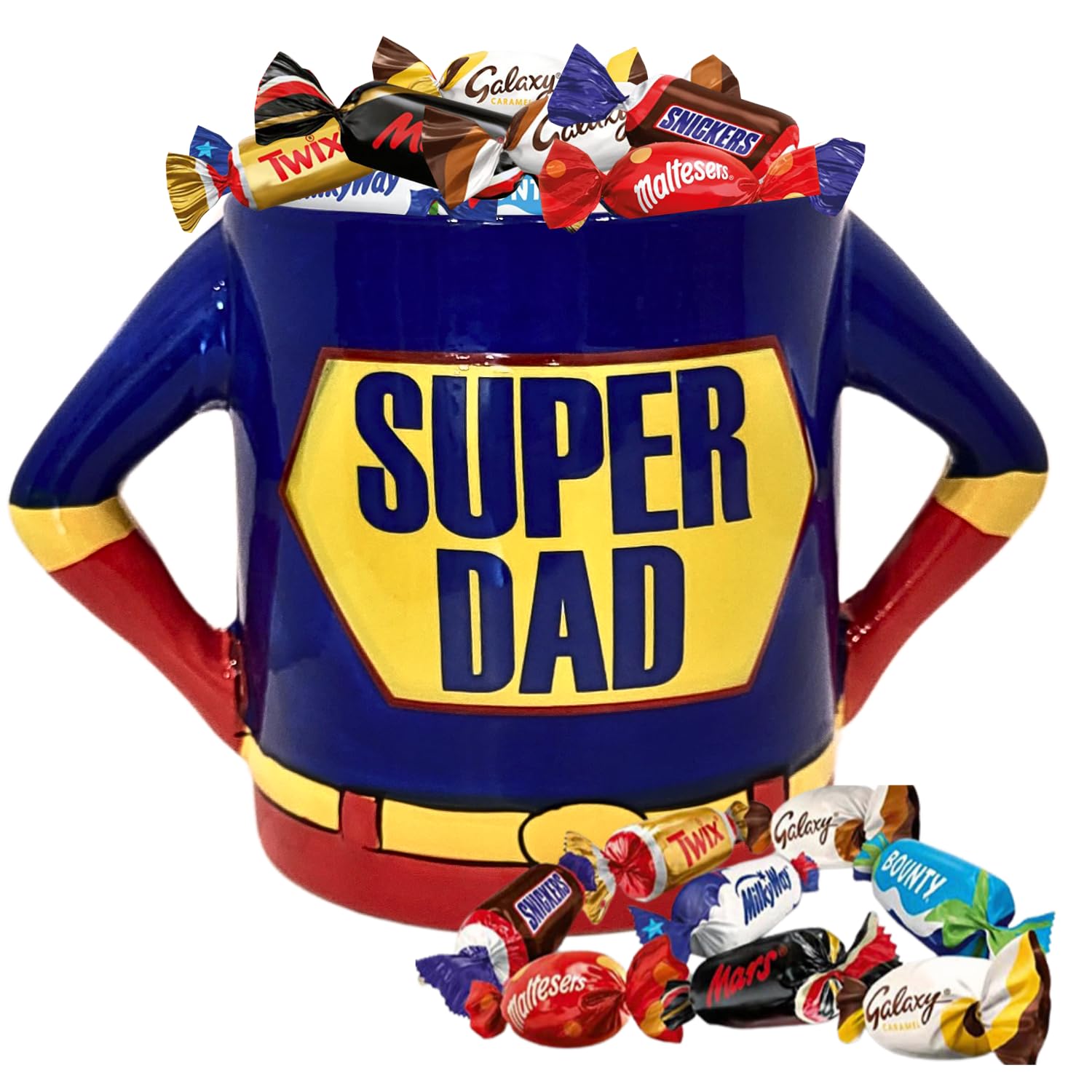 CÉLÉBRATIONS - Méga Tasse Super Dad et 25 Chocolats - Fête des Pères | Méga Tasse "Super DAD" Garnie de 25 Chocolats Célébrations - SNICKERS, TWIX, MARS, MALTESERS, BOUNTY, GALAXY, Milky WAY
