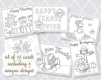 Thanksgiving Coloring Cards Printed Fall Greeting Autumn Owl Turkey Gobble  Sunflower Assortment Flat Coloring Pages and Envelopes Kids Adult DIY ...