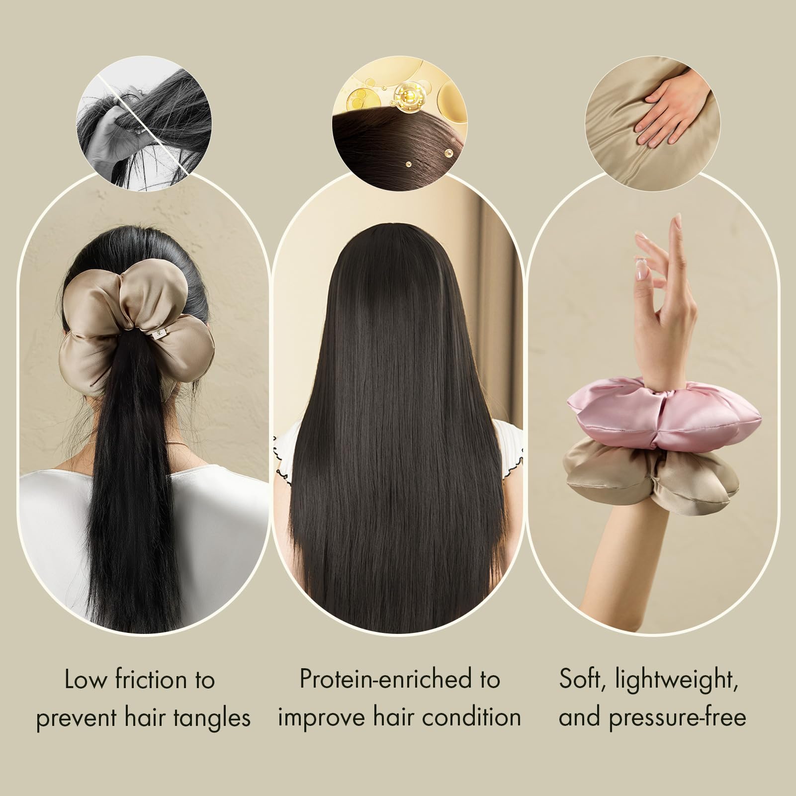 LILYSILK Womens 100% Silk Big Hair Scrunchies with Pure Silk Filled Ladies Giant Oversize Ponytail Holder Flower Shape Elastic Hair Tie Band Large Jumbo XL Hair Bobble for Hair Care(Taupe) - Image 4