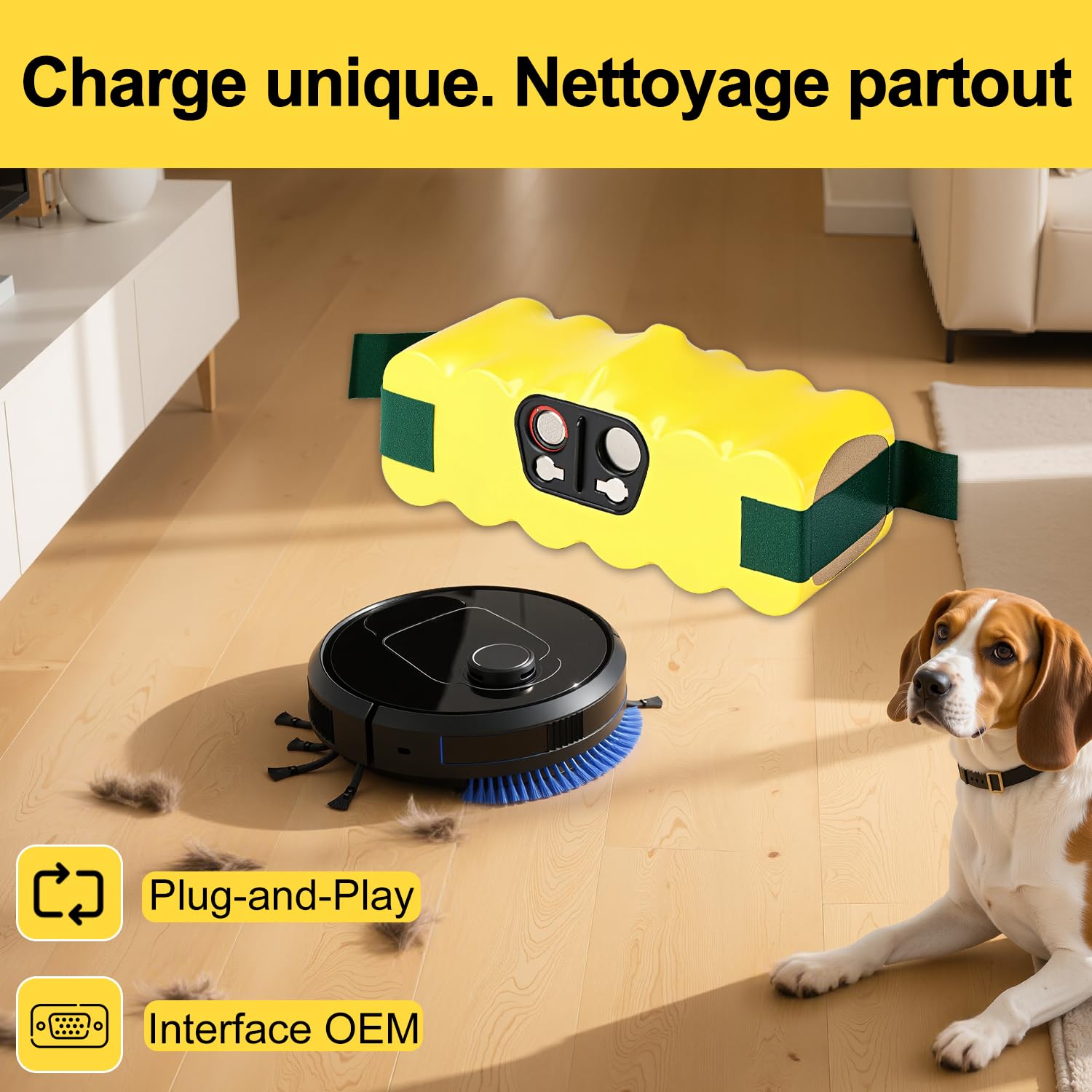 Batterie NI-MH 3000mAh 14.4V pour iRobot Roomba 531, 534, 564, 565, 590
