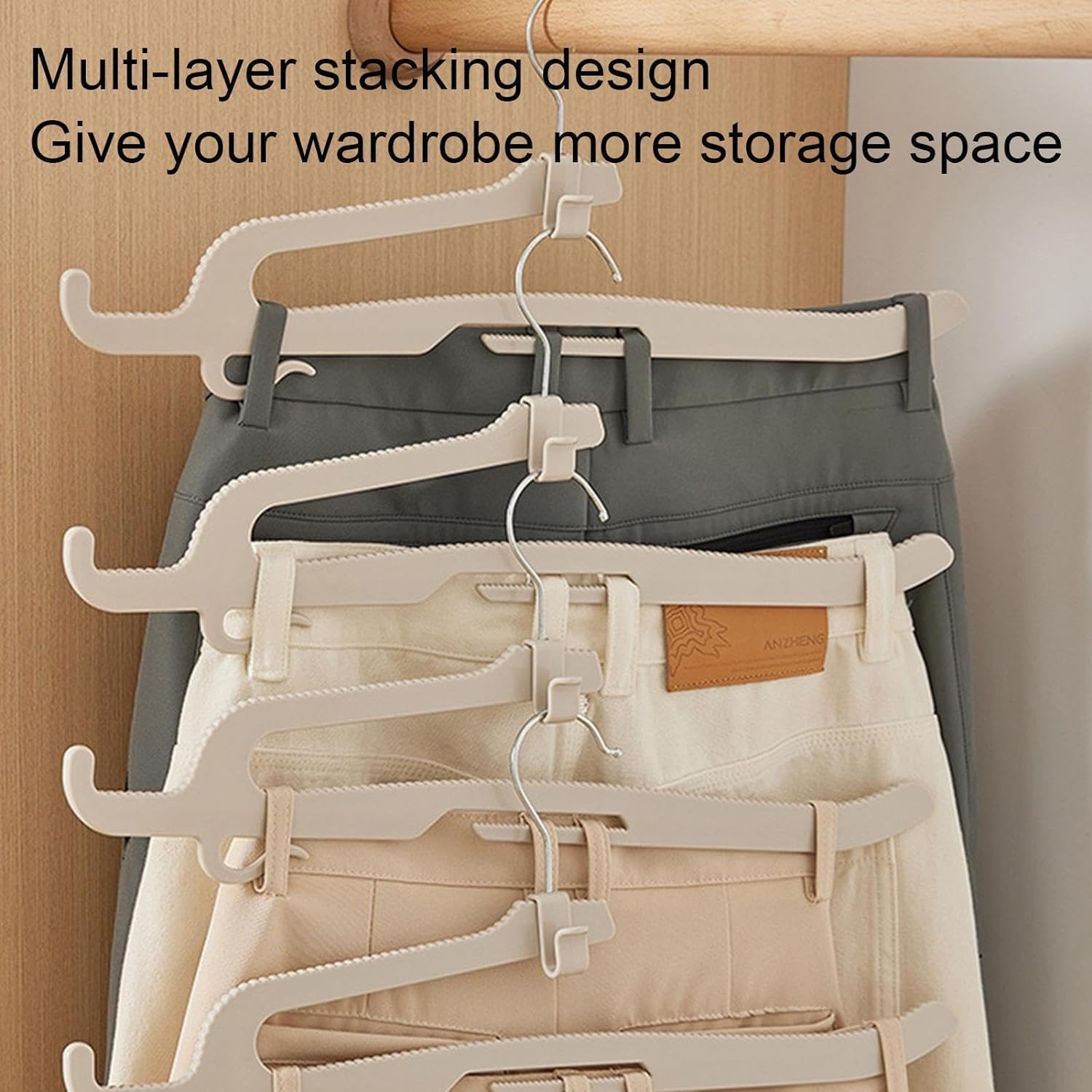 Pants Hanger Space Saving, Solid Wood Non-Slip Pants Hanger, Multifunctional 1 Layer Closet Pants Hanger for Closet Storage Pants Hanger 2PCS D0D3025