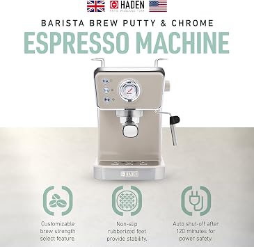 HADEN Barista Brew Espresso Coffee Machine, Stainless Steel Espresso Maker with Milk Frother and Steamer Function and 1.5L Water Tank, Putty & Copper