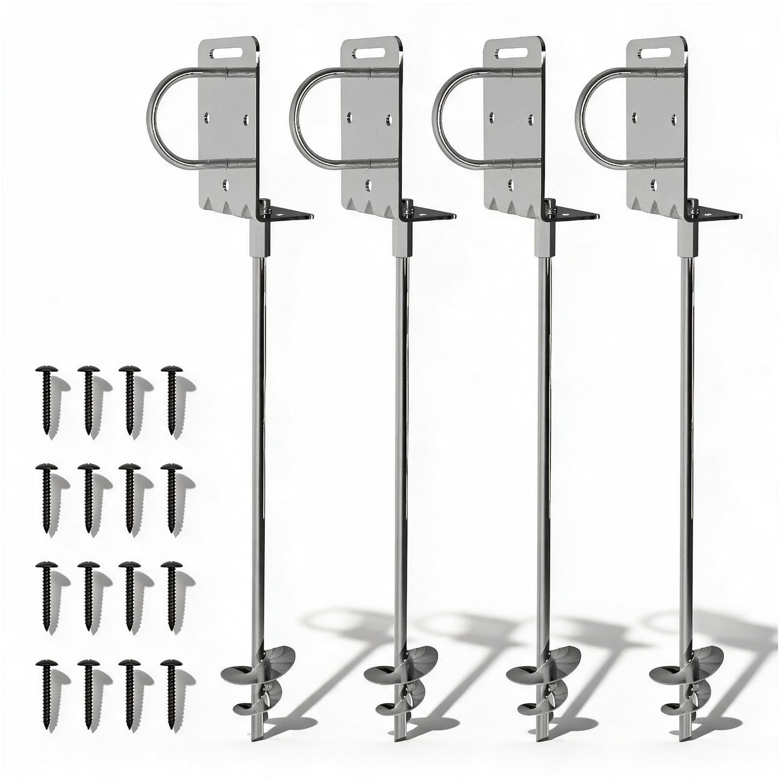 Heavy Duty Ground Anchors Screw-in Trampoline Stakes with Anti-Bend L-Plate, Multi-Hole &amp; Safety Ring, Rust-Proof Steel for Tent, Shed, Swing Set, Fence, Garden, Outdoor
