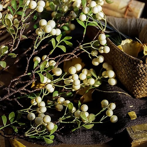 Miniatura 6 de AIGTENG Paquete de 2 ramas artificiales de hojas de bayas de 27.6 pulgadas, ramas de otoño, arbustos de tallo de hoja de olivo, plantas artificiales