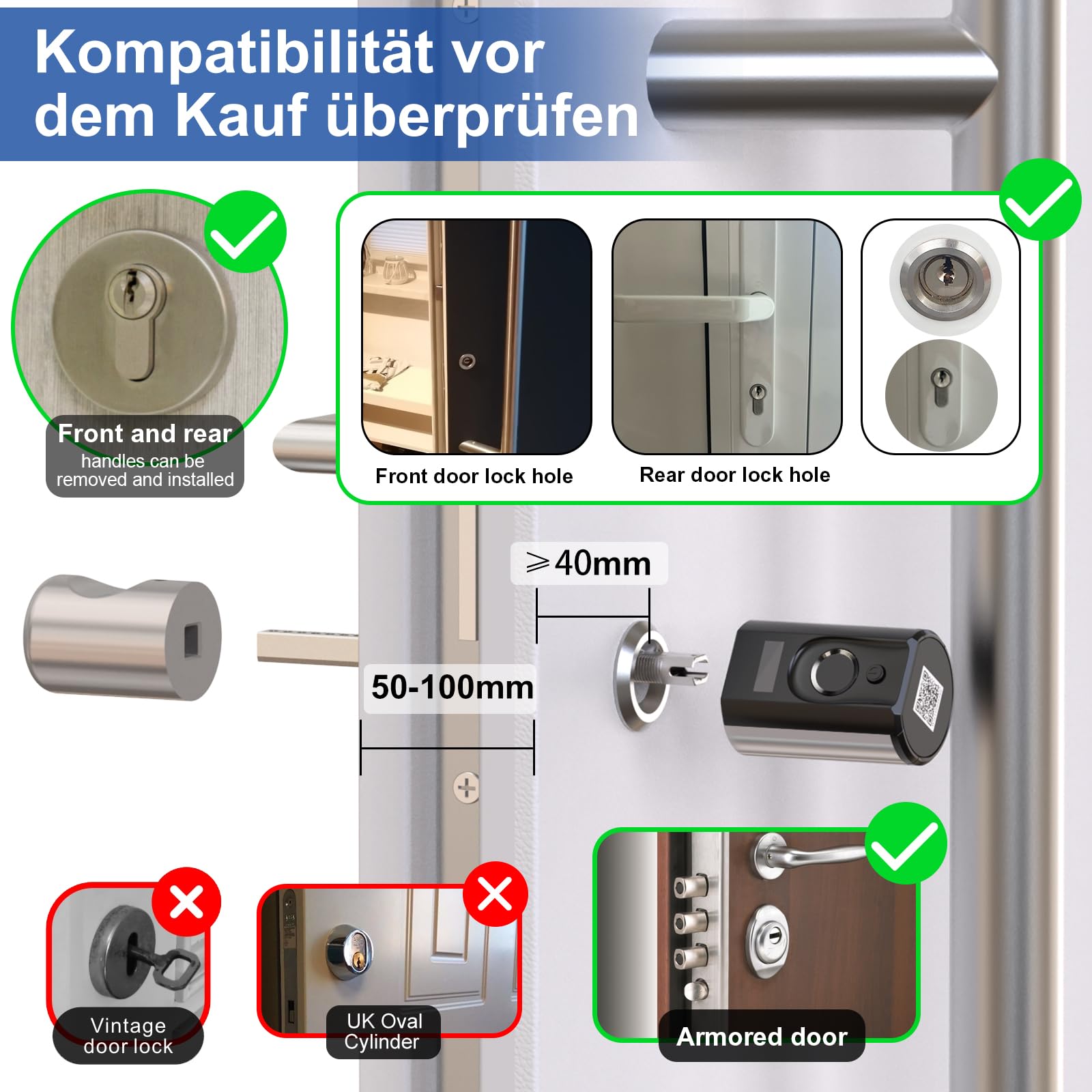 WELOCK Touch63 Türschloss Fingerabdruck,mit RFID Karte,APP,WiFi | Fingerabdruck Schloss haustür IP65,Elektronisches Türschloss Schließzylinder für Türen von 50-100mm,Smart Türschloss