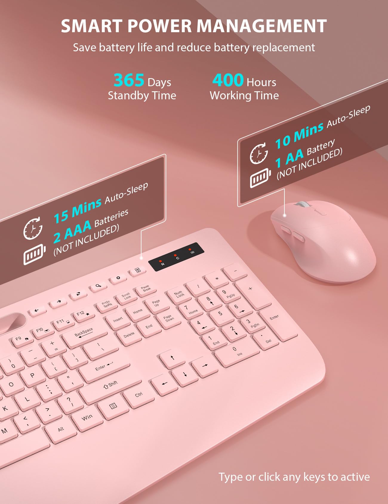 Bezprzewodowa klawiatura i mysz – pełnowymiarowa ergonomiczna klawiatura z podpórką pod nadgarstek, uchwyt na telefon, tryb uśpienia, bezprzewodowa klawiatura i mysz 2,4 GHz, cicha, do komputera