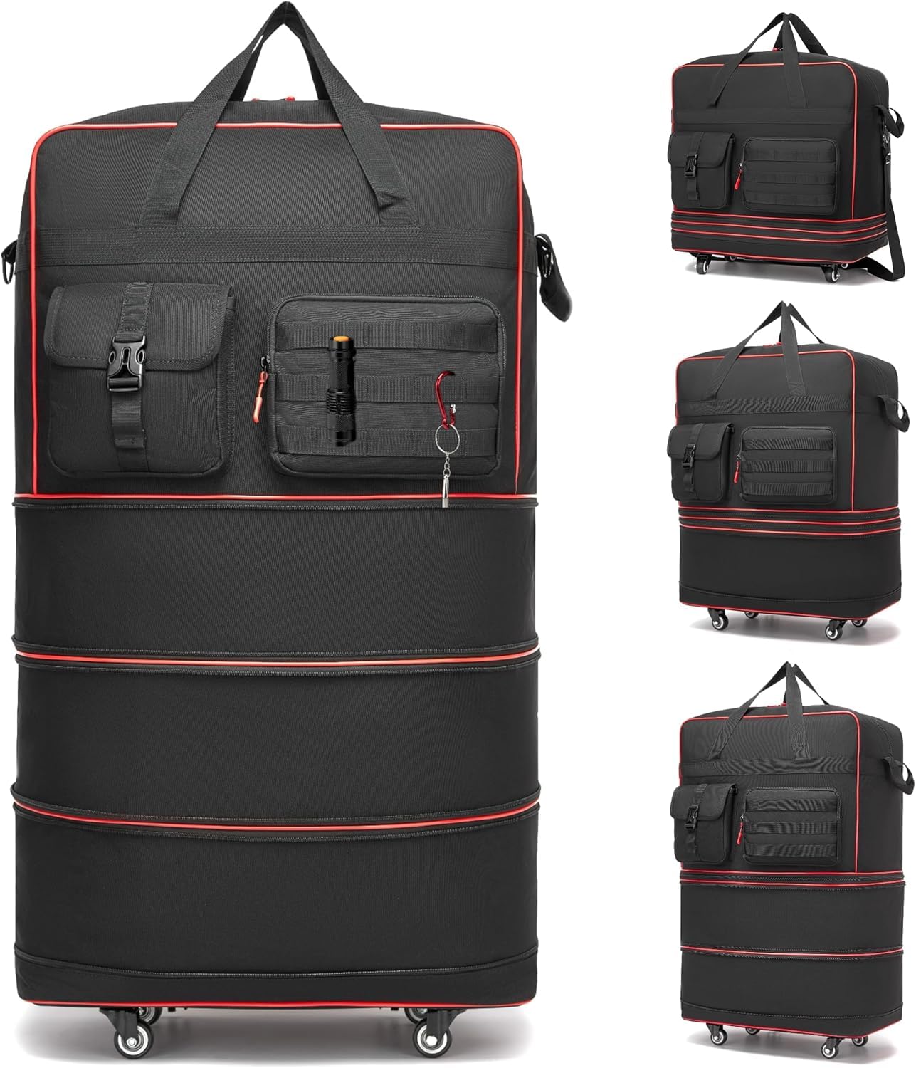 seyfocnia Borsa da viaggio tattica pieghevole, grandi valigie con ruote, borsone da viaggio con ruote e maniglia, borsa pieghevole espandibile per bagagli pieghevole, Nero , M, Classico