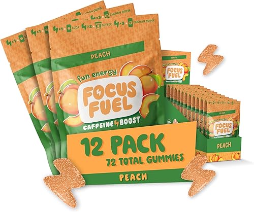 FocusFuel Energy Chews - Paquete de muestra de melocotón (36 porciones)  100 mg de cafeína + Alpha GPC + L-teanina + B12, magnesio  Sin choques ni