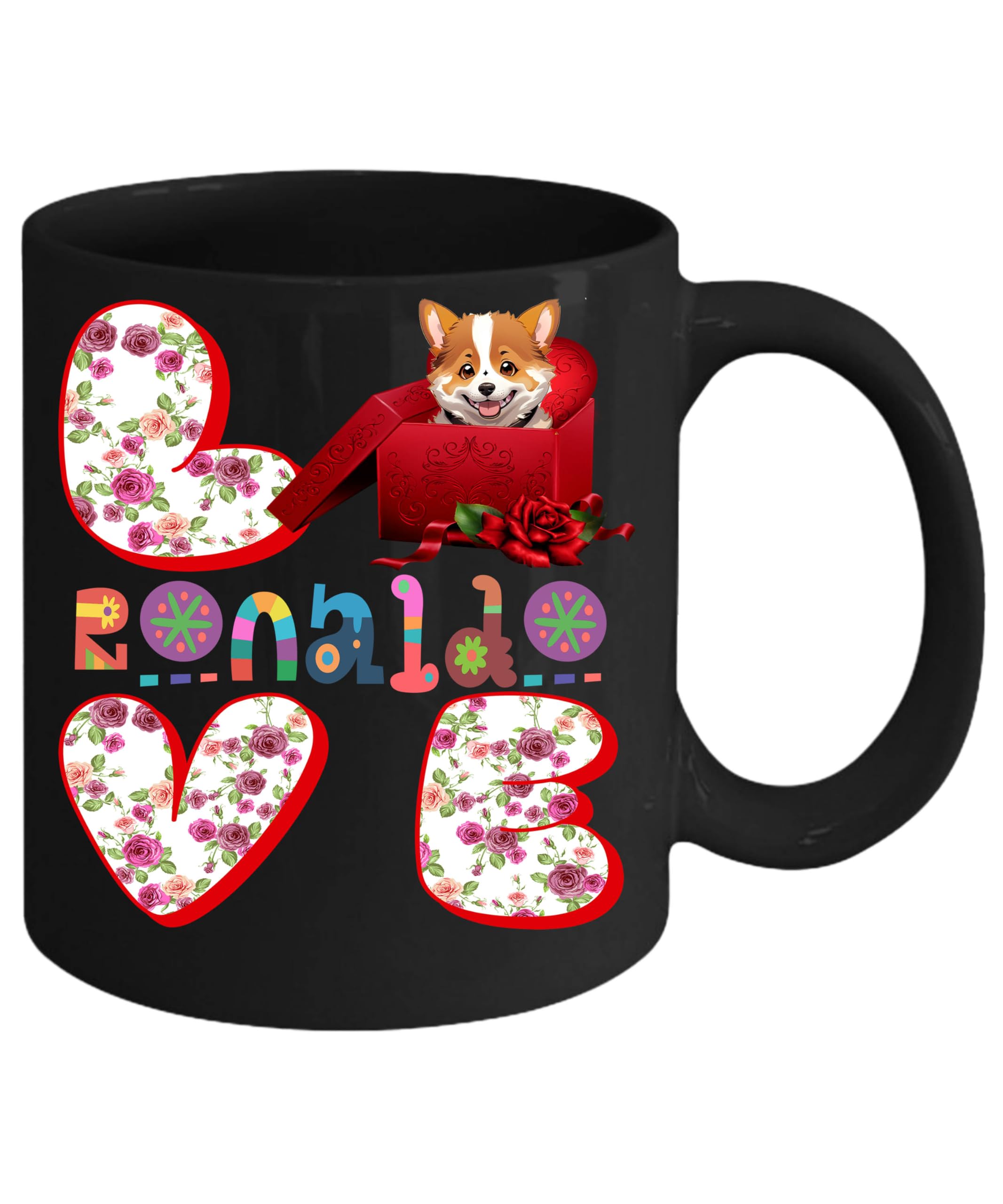 Personalized Corgi Name Ronaldo Corgi Name Mug,corgi Gift, Corgi Owner, Dog Lover Gift, Corgi, Floral Corgi Dog Mug 11oz Black Mug Christmas, Bday, Year Gifts 11oz Black Ceramic Coffee Mug 542786