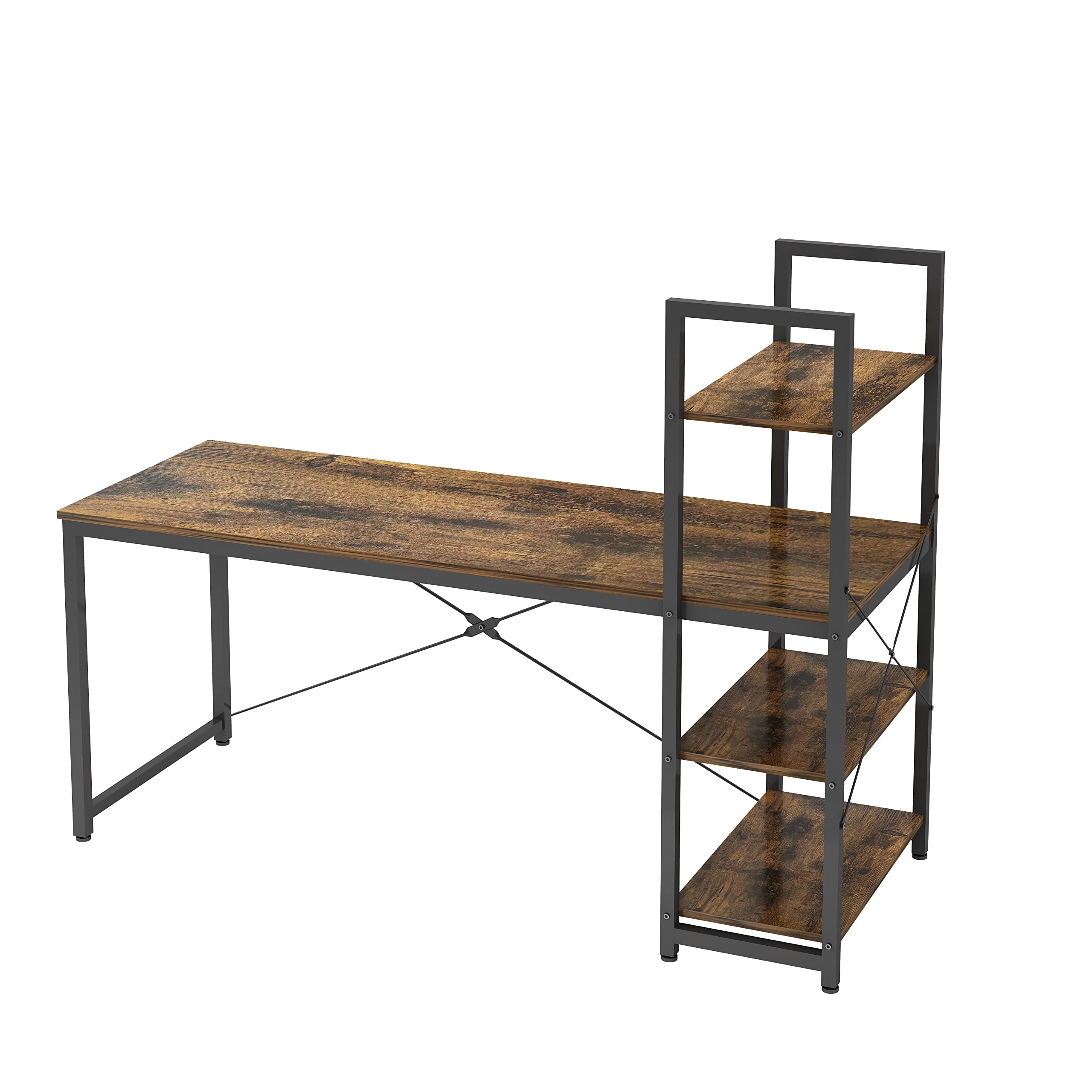 KAVFOCOY Computer Desk with Storage Shelves Writing Study Table for Home Office Easy Assembly Industrial Style 55 Inch Rustic Brown