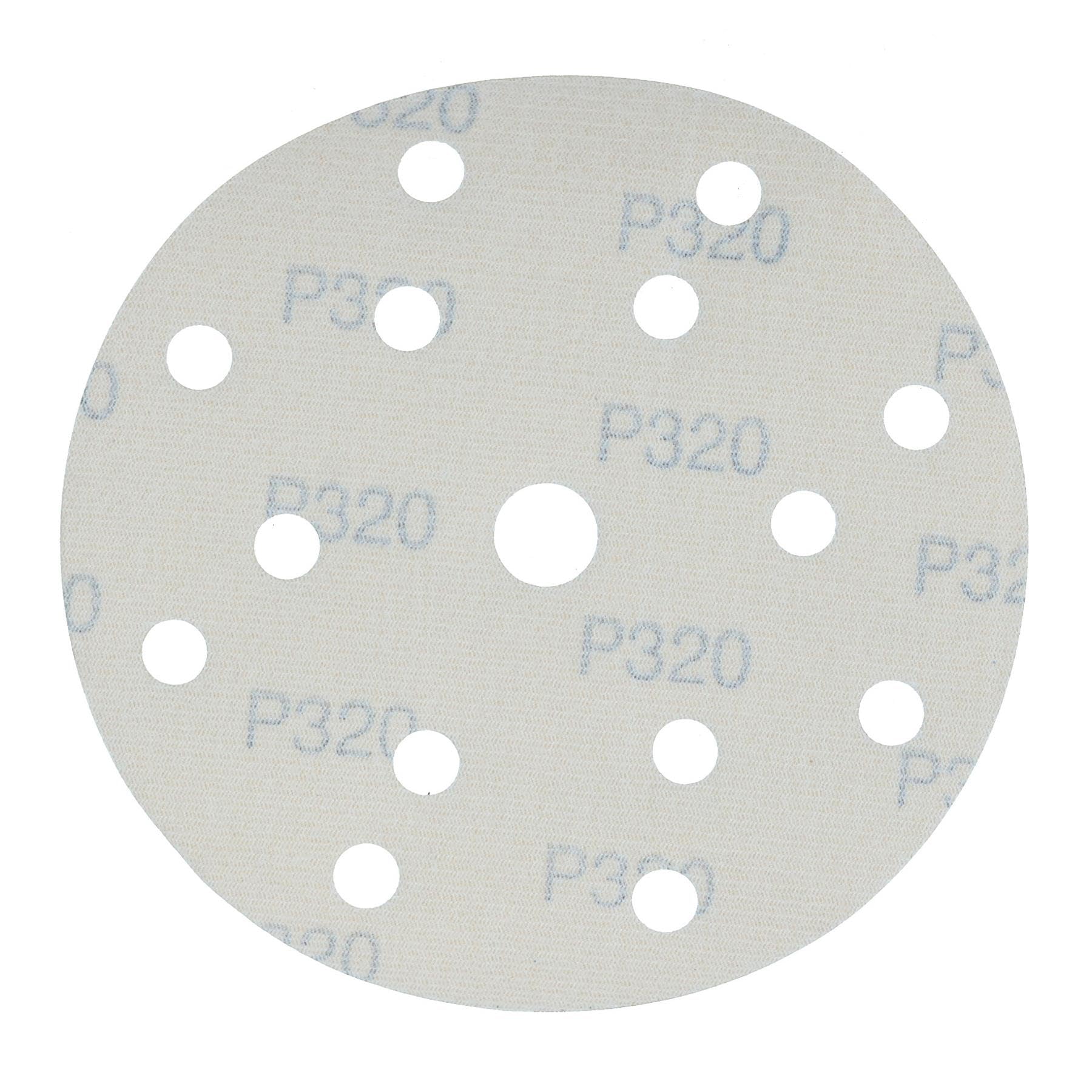 Discos de lijado de 150 mm, óxido de aluminio abrasivo, grano 320, gancho de 15 agujeros + bucle, 200 unidades
