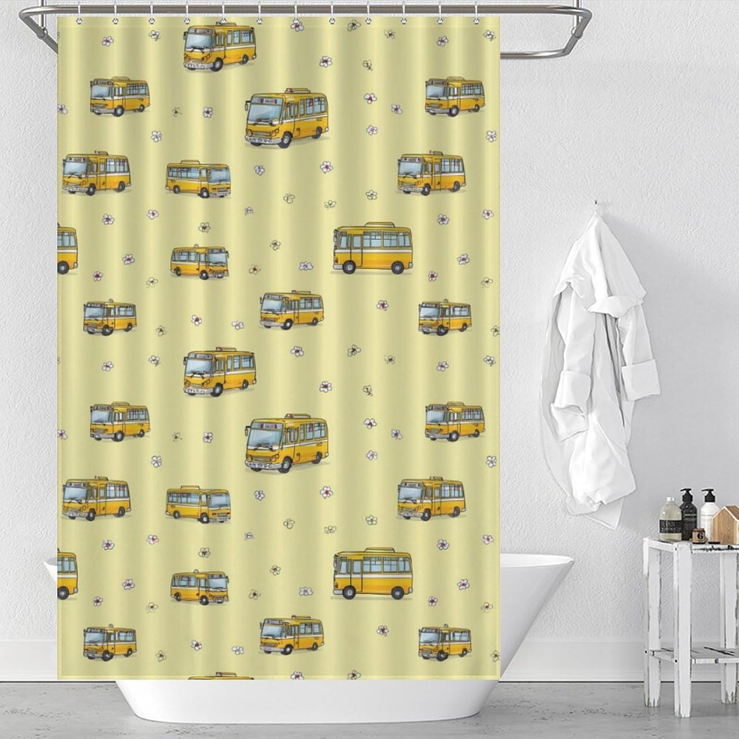 School Bus Shower Curtain 46.85x70.87Inch（119x180cm） Polyester Bath Curtain Shower Curtains Printed Decorative
