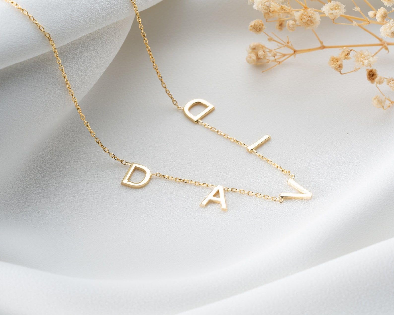 14K oro collana con nome, personalizzato targhetta con nome lettera da sovrapporre su misura iniziale bambini