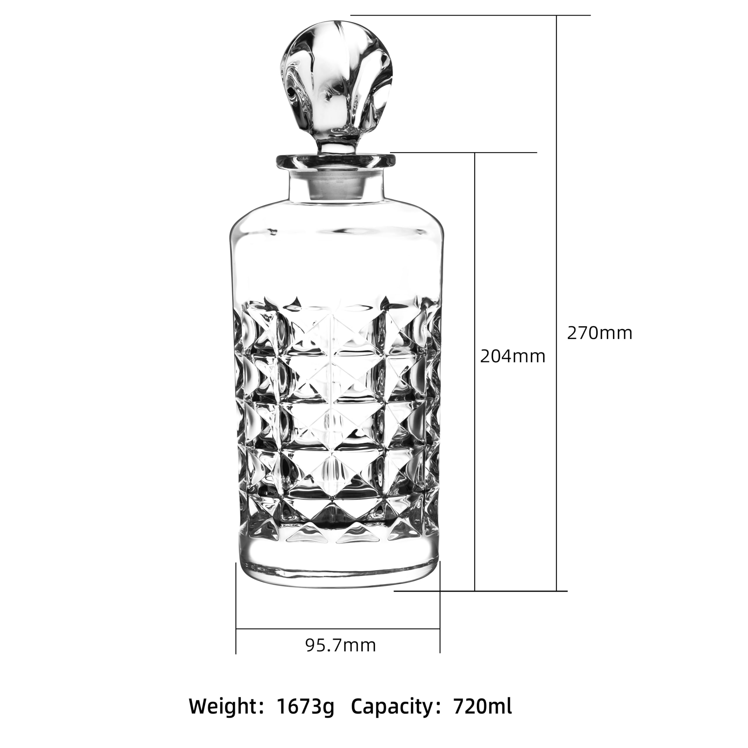 Carafe à whisky avec bouchon irrégulier, bouteille en verre sans plomb, cadeau pour amis, carafe en verre pour vodka, vin, jus et eau (petit diamant)