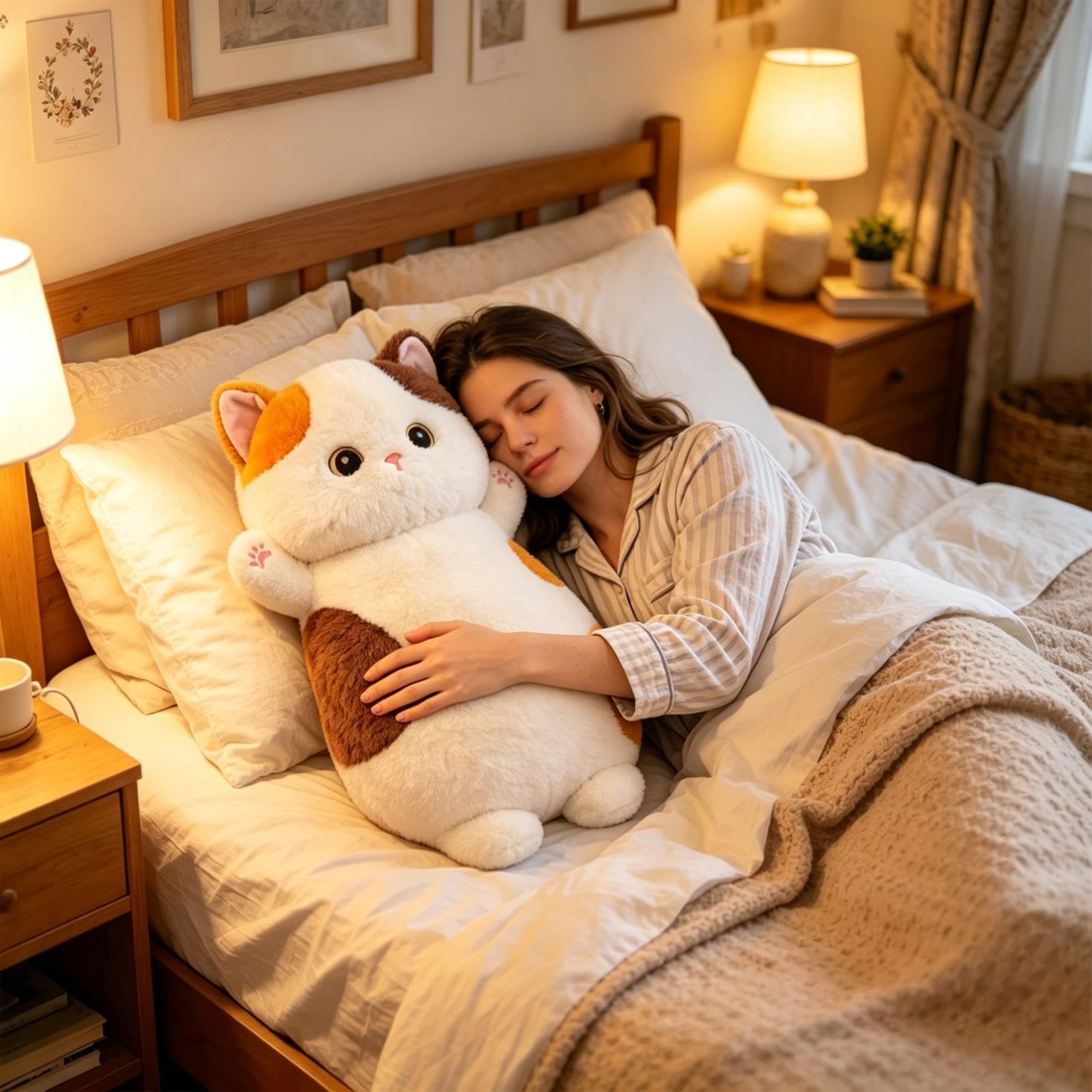 Almohada De Gato De Peluche Para Dormir Juguete De Peluche Suave De 65 cm | Almohada Corporal Larga De Gato Para Niños Niñas Adultos Hogar Sofá Cama Salón Dormitorio Decoración Cumpleaños