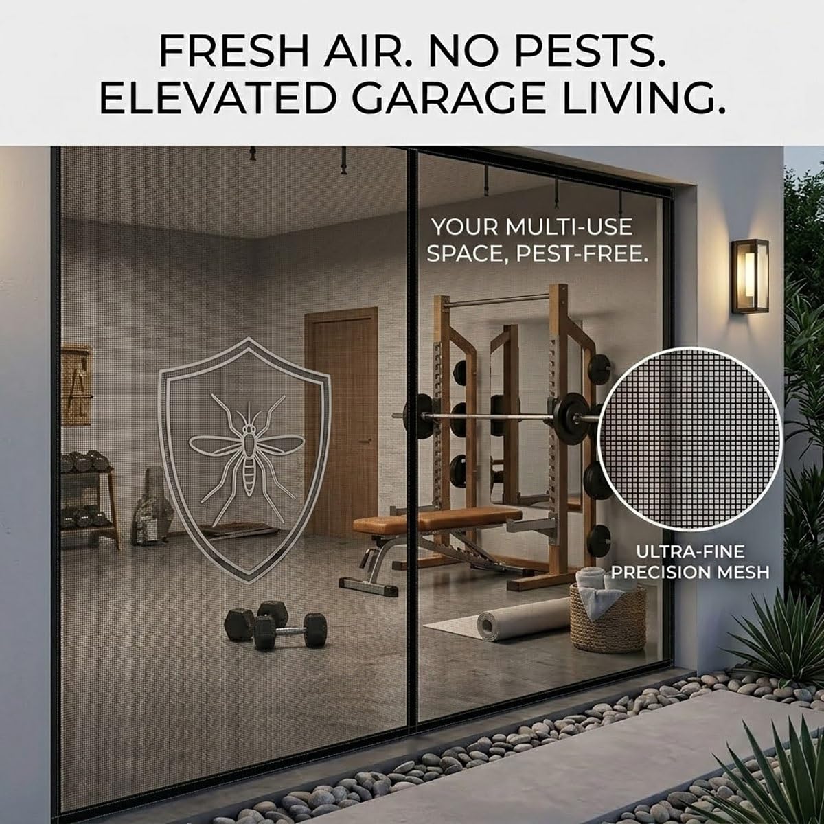 Verstärkte Glasfaser Garagentorgitter, Magnetische Insektenschutz Fliegengittertür mit Klettbändern, Automatisches Schließen Moskitonetz, für Garage Veranda Ohne Bohren(Schwarz,330x230cm)