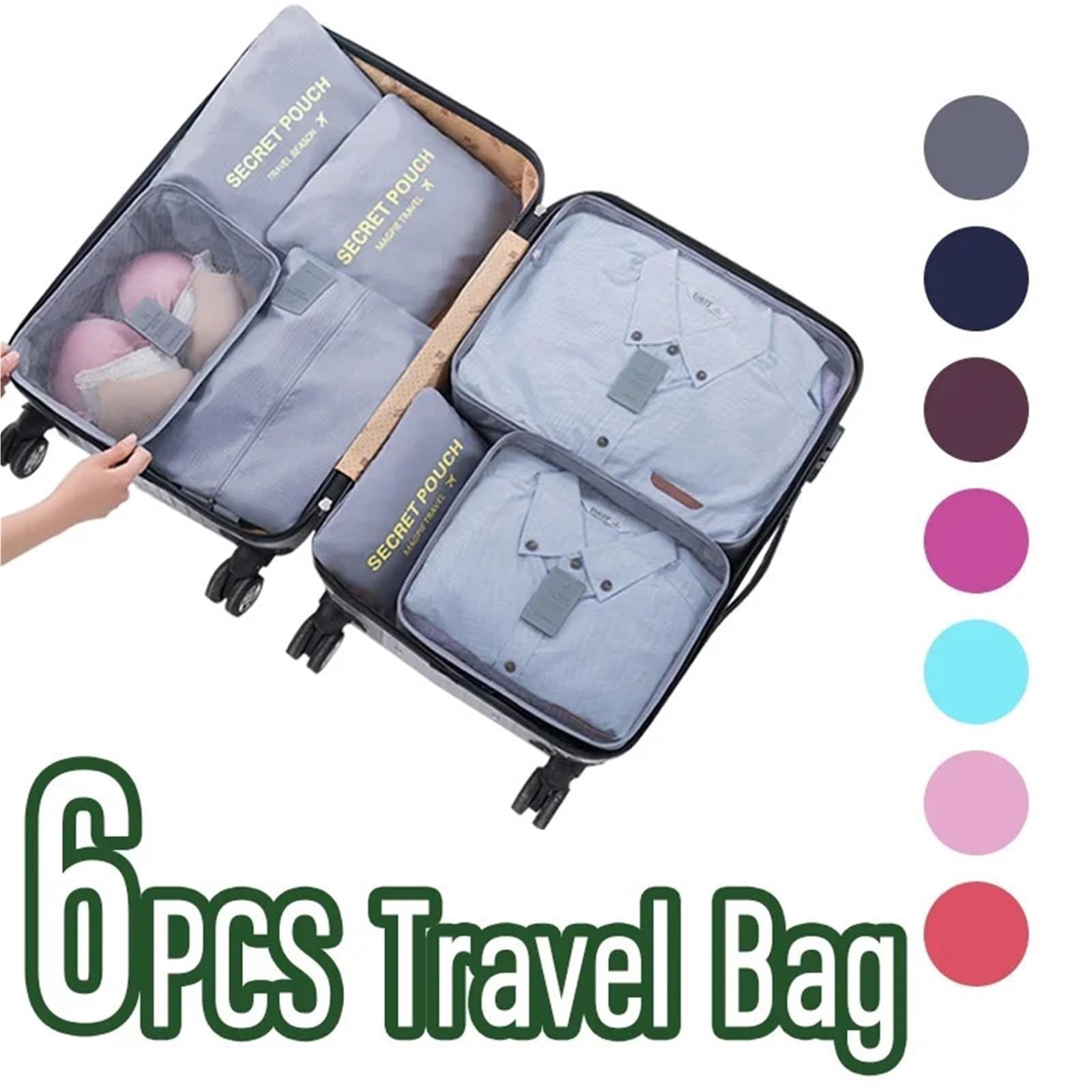 Set Da 6 Pezzi, Organizer Viaggio Pieghevoli, Borse Portaoggetti Con Cerniera For Valigia, Di Cubi Imballaggio, Custodie Portatili For Bagagli per Vestiti, Scarpe, Cosmetici(Pink)