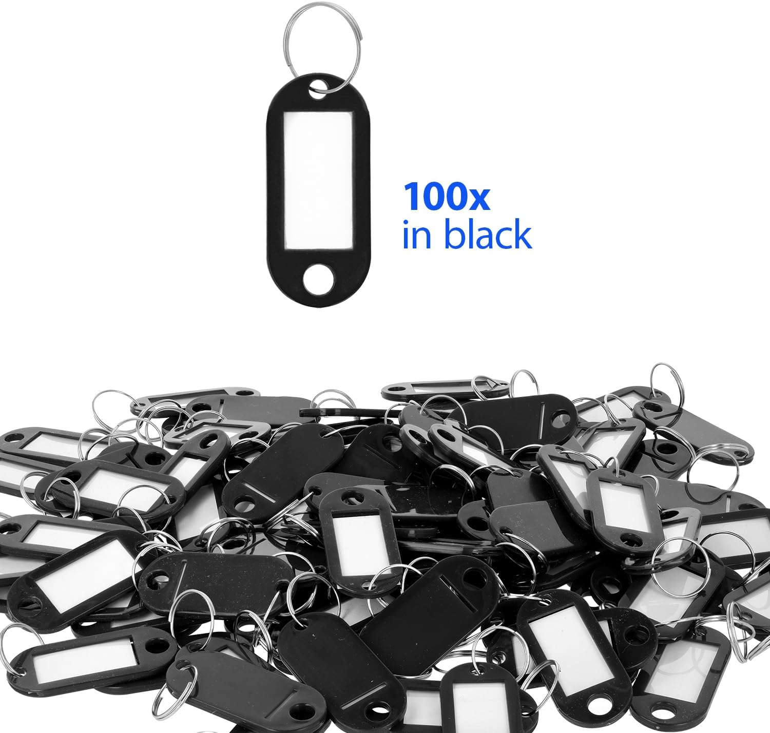 Westcott E-10652 00 Key Ring Pack of 100 Robust Tags for Labelling with Interchangeable Labels with Metal Ring in Blue