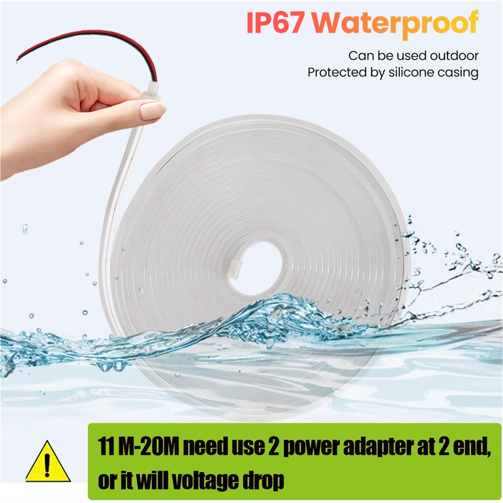 Tira de neón DC 24 V 0,5-20 m, impermeable IP67, multicolor, retroiluminación de TV, manguera de silicona flexible para el hogar (blanco, 9 m)