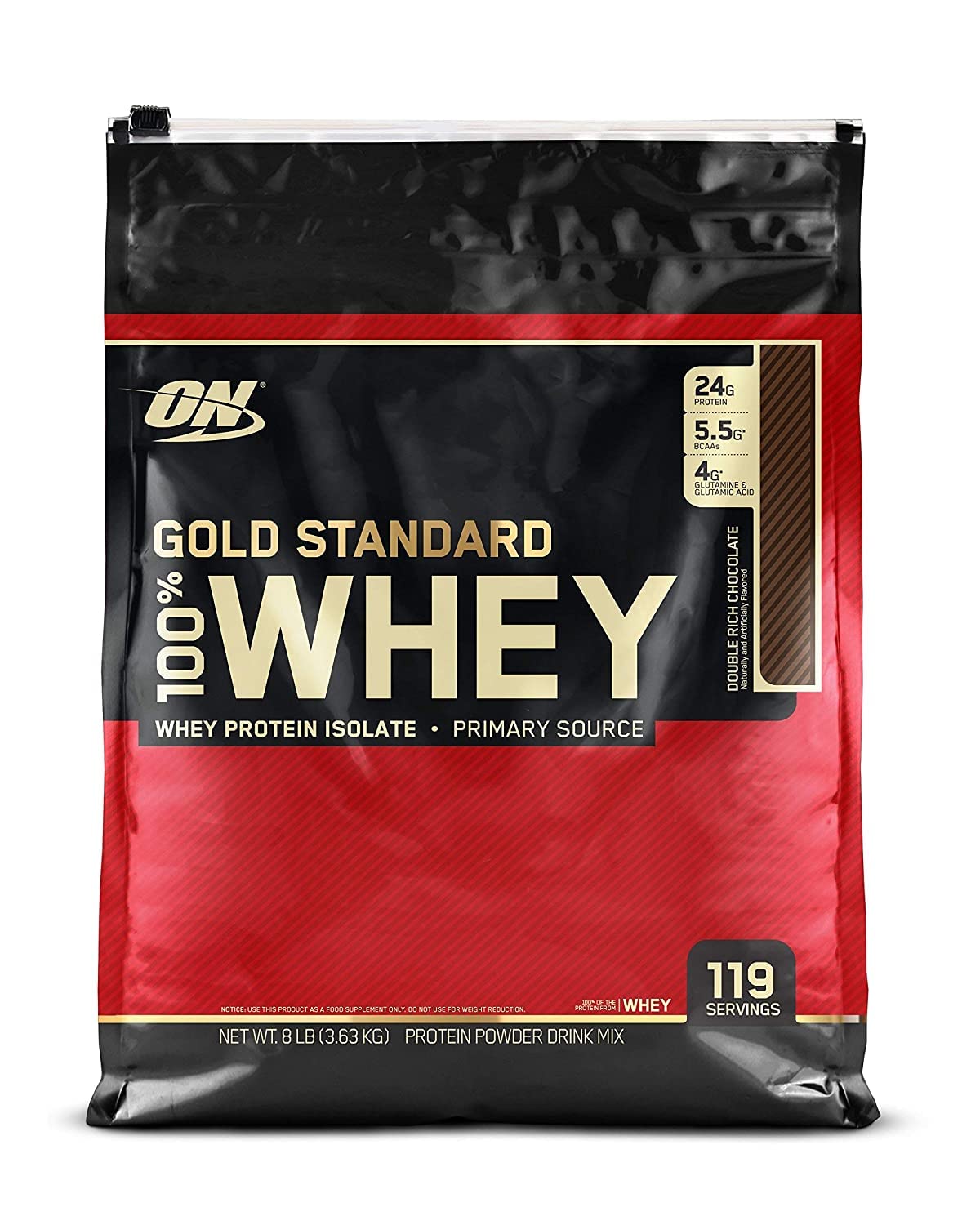 Optimum Nutrition 100% Whey Gold Standard, Double Rich Chocolate - 8Lbs