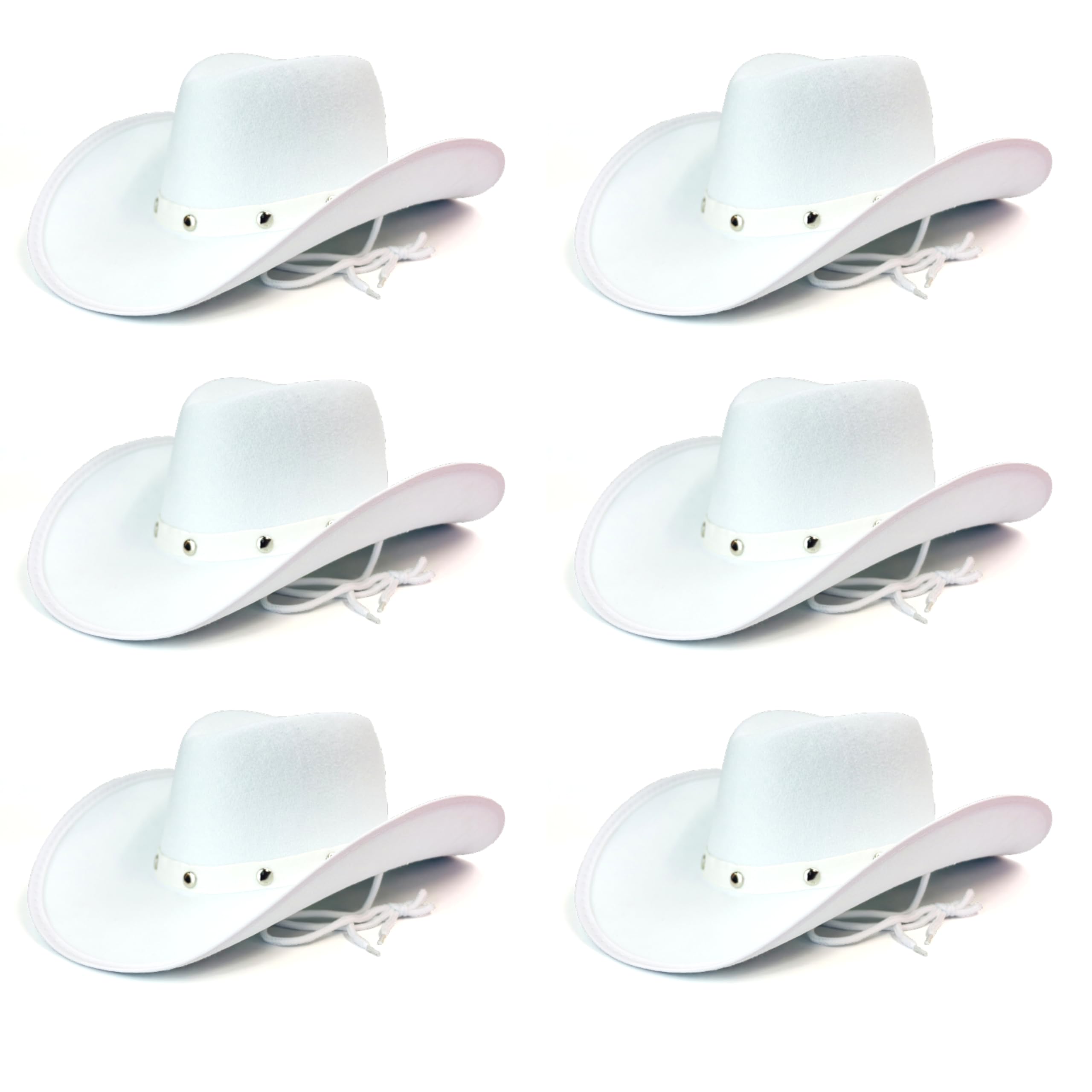 Lizzy 6 x White Cowboy Hat with Silver Studs and Cord (Adult) | Girls Wide Brim Wild West Western Sheriff Womens hat Halloween Cow Girl Hats Costume for Fancy Dress Accessories (6)