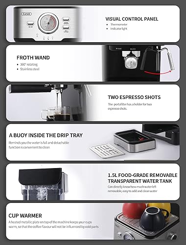 Miniatura 7 de Gevi Máquina de expreso de presión de bomba de 15 bares cafetera de capuchino con varita de vapor espumosa de leche para latte moca capuchino tanque