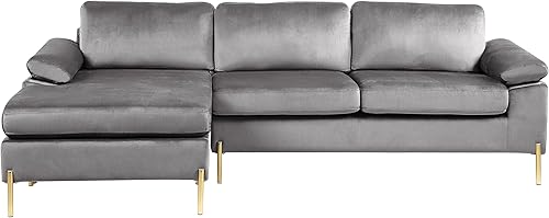 Miniatura 27 de Sofá modular de terciopelo con diván, sofá modular de 3 asientos en forma de L con brazos de almohada de terciopelo y cojines de respaldo y asiento