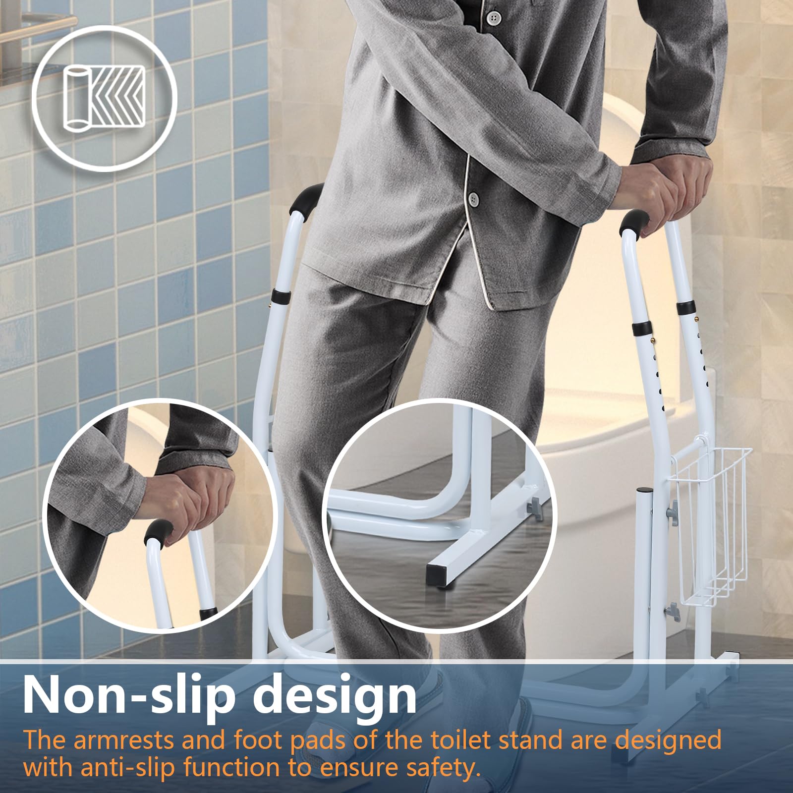 Sonnewelt Supporto mobile per WC con cestino, regolabile in altezza, antiscivolo, supporto per WC per anziani, portata fino a 200 kg