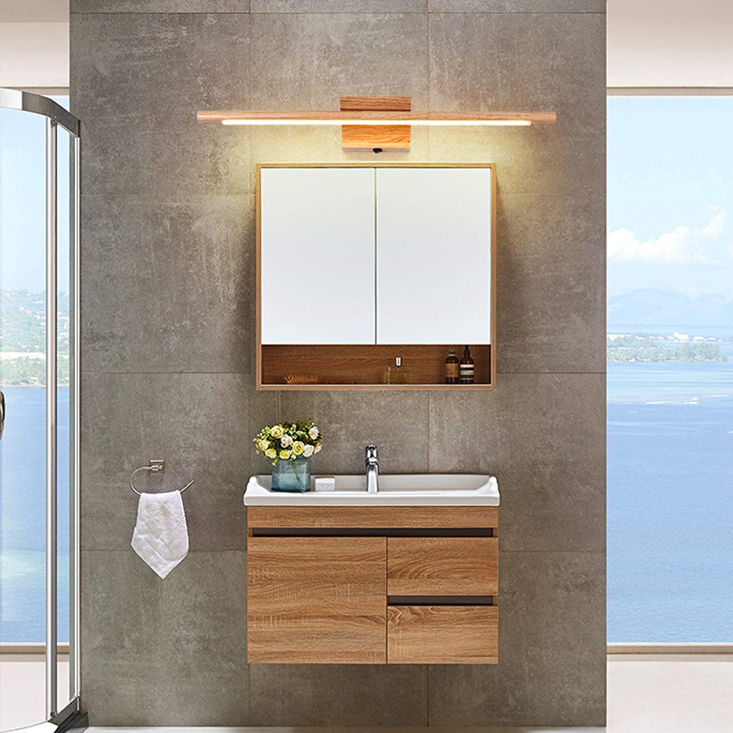 Lampe de miroir en bois 60 cm IP44 pour stopper les ombres au maquillage de salle de bain