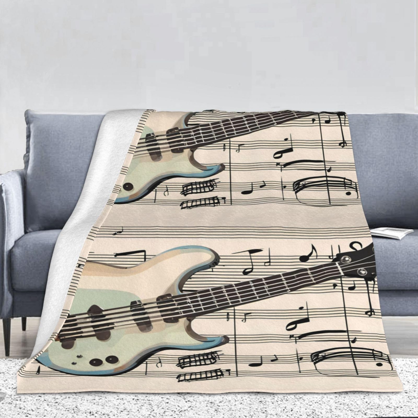 Couverture en flanelle guitare HYTTER 167x228 cm plaid musique chaud pour lit et canapé