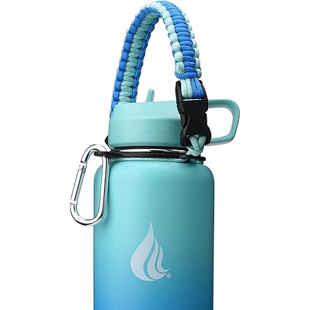 HYDRO CELL Wide Mouth Paracord Handle - Strap Carrier with Safety Ring and Carabiner. Compatible with 18, 24, 32, 40, and 64 oz Stainless Steel Water Bottles