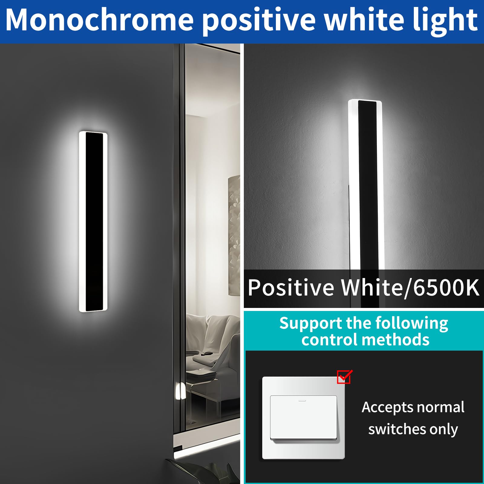 Modern LED Outdoor Wall Light, 40cm 2Pack Black Long Wall Light, 6500k Cool White Acrylic Rectangular Wall Sconce, Ip65 Waterproof Aluminium Fixture for Porch, Villa, Garage, Patio — view 5
