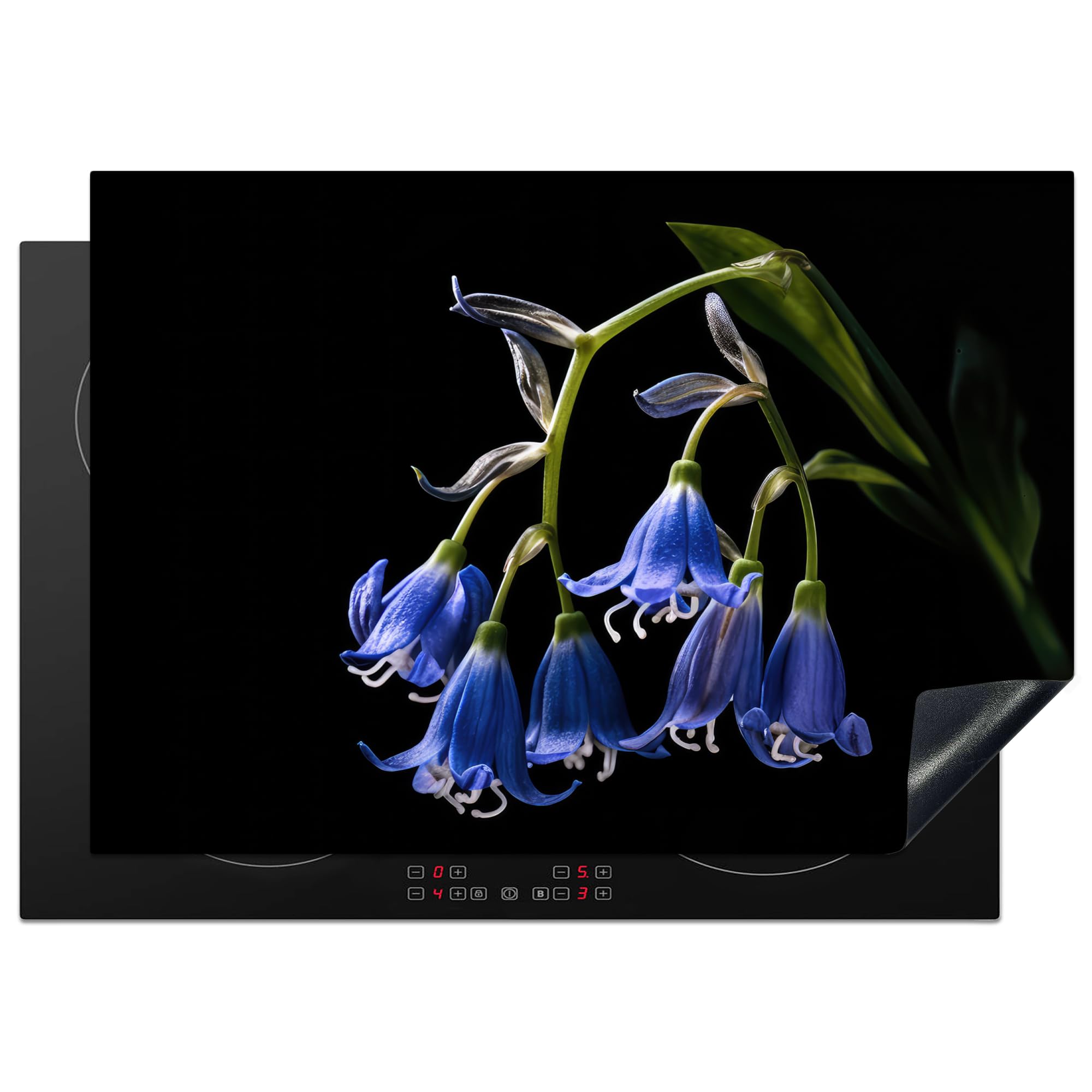 KitchenYeah© Induction Hob Protector Mat 20.5"x29.5" / 75x52 cm Stove Cap Top Cover Kitchen Cooker Covers for Electric Hobs Vinyl Hyacinth - Flowers - Blue - Nature - Black — image 1