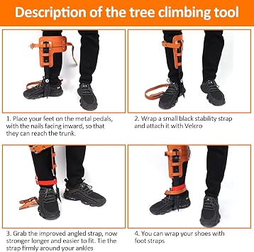 Tree Climbing Gear, Tree Climbing Spikes, Tree Climbing Gear with Adjustable Climbing Straps and Steel Core Flip Line, Rock Climbing Kit with Triple Lock Lanyard Adjuster