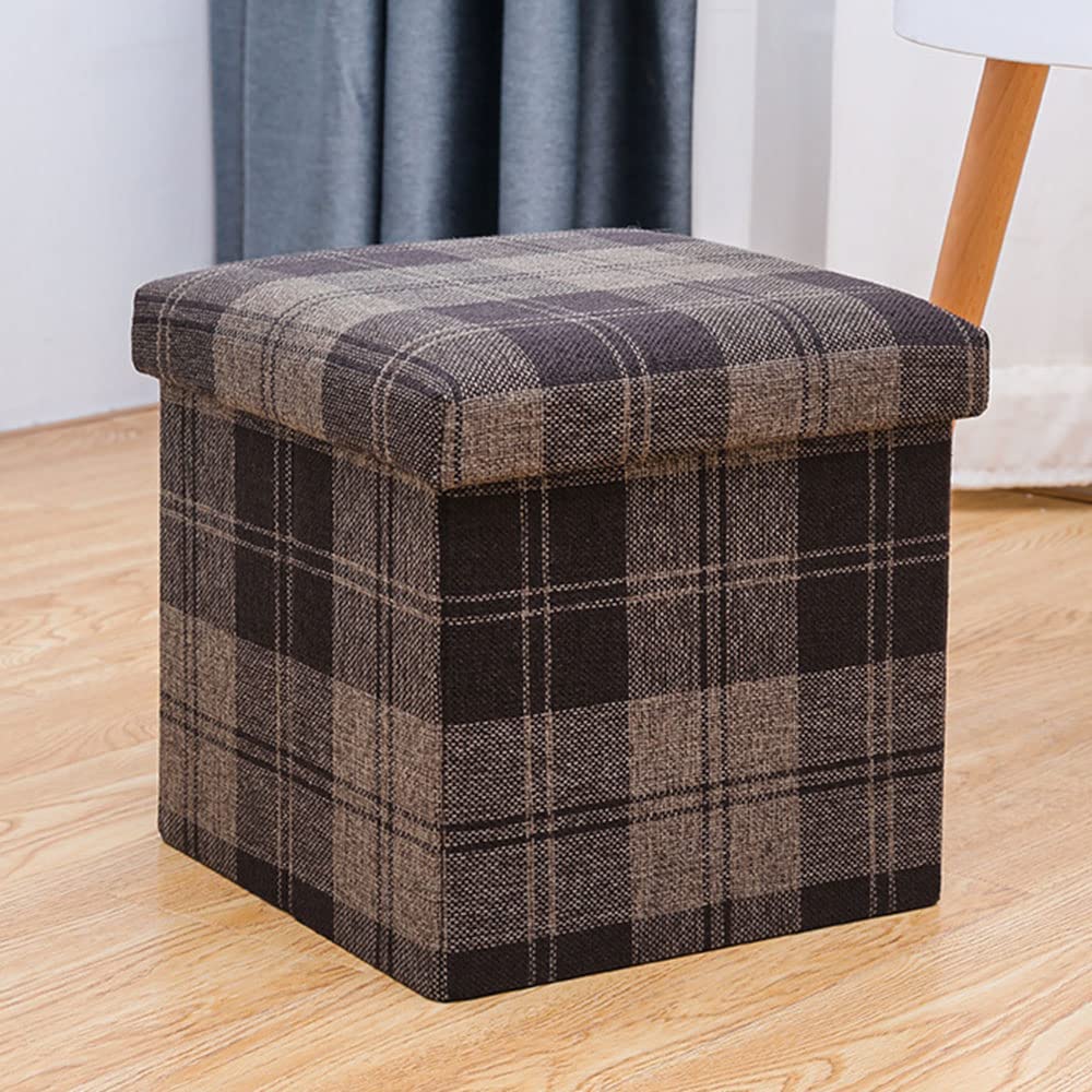 TKAS Folding Storage Ottoman Cube, Savings Square Storage for Bedroom and Hallway, Versatile Space-Saving Storage Box with Storage Chest Footrest Padded Seat (Brown)