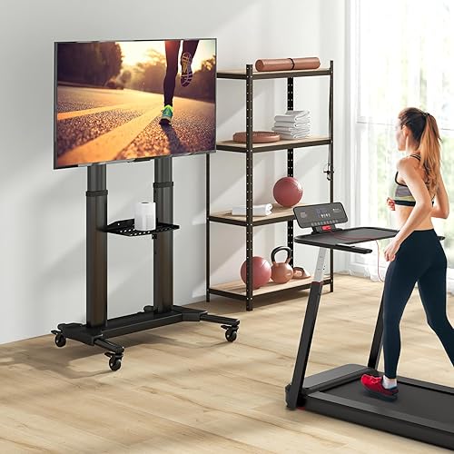 Miniatura 2 de Goplus Soporte de TV con ruedas para televisores LED/LCD/OLED curvados planos de 32"-85" de hasta 132 libras, carrito de TV de altura ajustable con