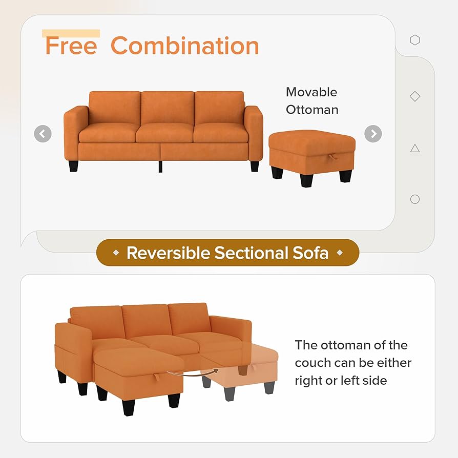 ZeeFu Convertible Sectional Sofa Couch,Classic 3 Seat L