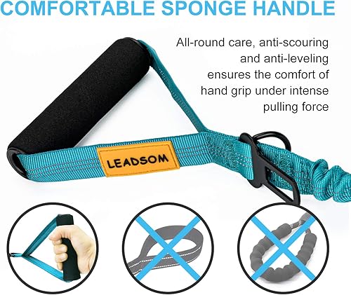 Miniatura 3 de Correa elástica altamente reflectante de 6 pies para perros medianos y grandes, absorbe los golpes con cómodo mango acolchado y asa de tráfico