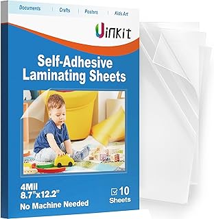 Uinkit 4mil Thicker Self-Adhesive Laminating Sheets, 10Pack Letter Size 8.5x11" - Peel & Stick, No Heat Needed - Dry-Erase Friendly Surface for Reusable Documents, Kids Art, Posters & Crafts