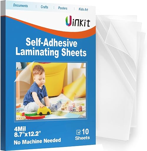 Uinkit 4mil Thicker Self-Adhesive Laminating Sheets, 10Pack Letter Size 8.5x11" - Peel & Stick, No Heat Needed - Dry-Erase Friendly Surface for Reusable Documents, Kids Art, Posters & Crafts